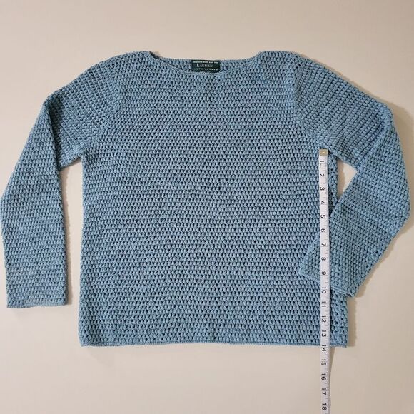 Lauren Ralph Lauren Women's Slate Blue Hand Knit Boatneck Pullover Sweater - Picture 5 of 10